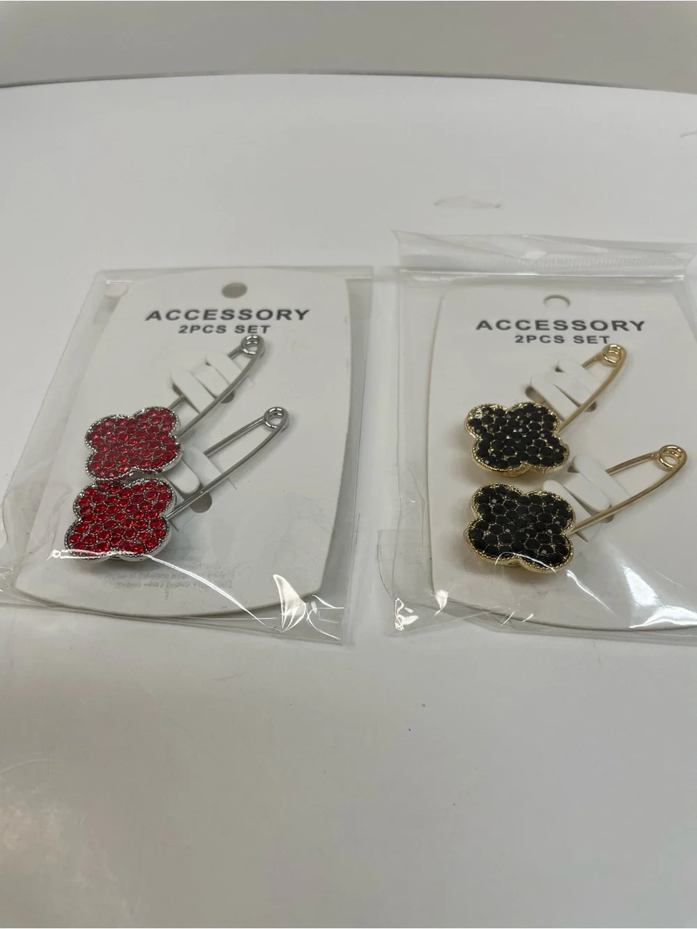 Red and Black Clover Crystal Brooch Set - 2 Sets NWT